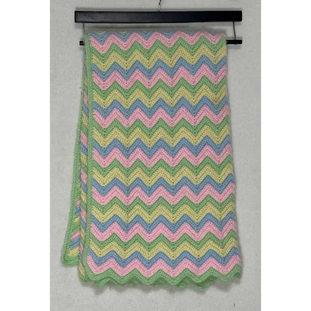 Afghan Chevron Handmade Throw Blanket Crochet Knit Lap Baby 40x40 Boho Cottage